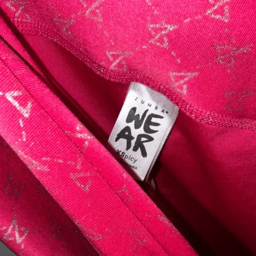 Zumba‎ Wear Girls Pink Silver Metallic Geometric Xspicy Cropped Leggings Size XS